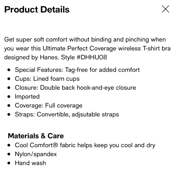 Hanes Ultimate Perfect Coverage ComfortFlex Fit Wirefree Bra DHHU08 NWOT Size S - Picture 2 of 8